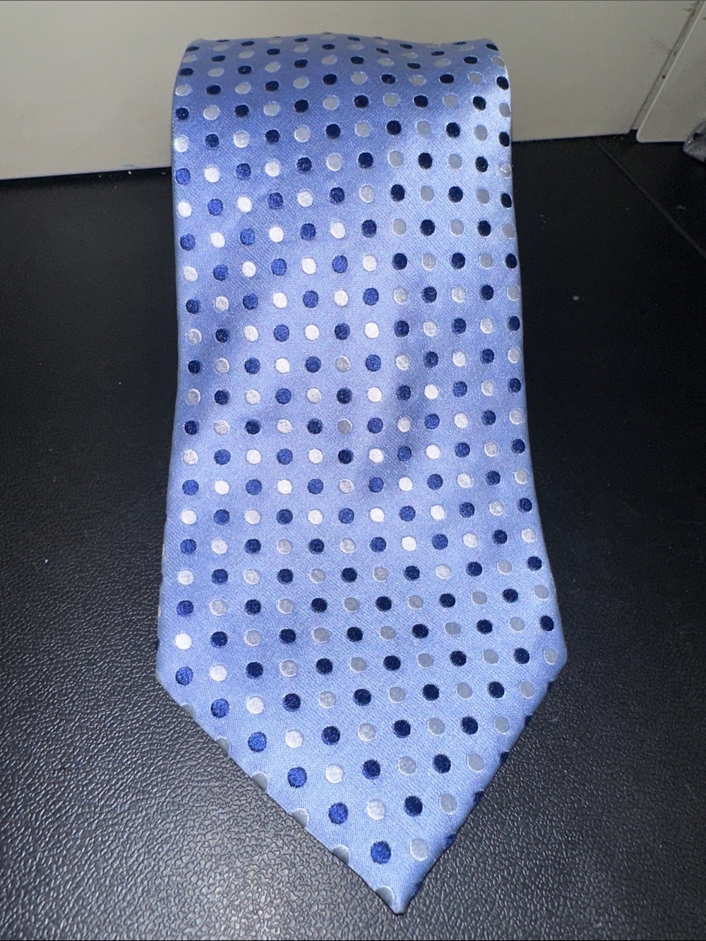 Geoffrey Beene Light Blue Tie with Navy and White Polka Dots